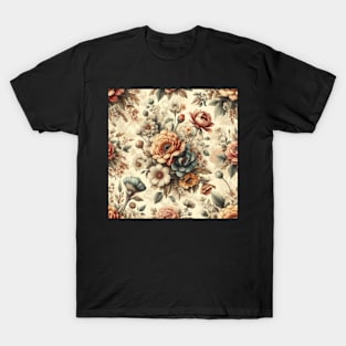 Neutral Vintage Flower Pattern T-Shirt